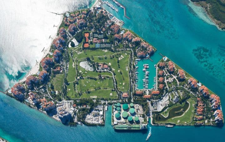 Aerial view of Fisher Island in Miami Beach